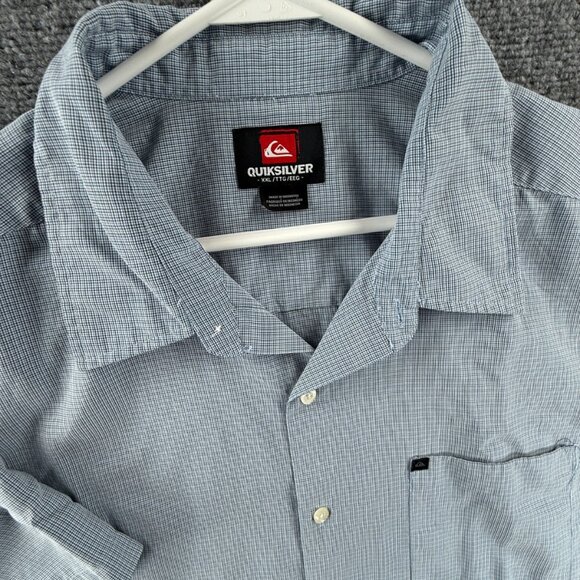 Quiksilver Short Sleeve 2XL Check Blue Streetwear Shirt Button Up Men Surf Skate - Picture 7 of 13